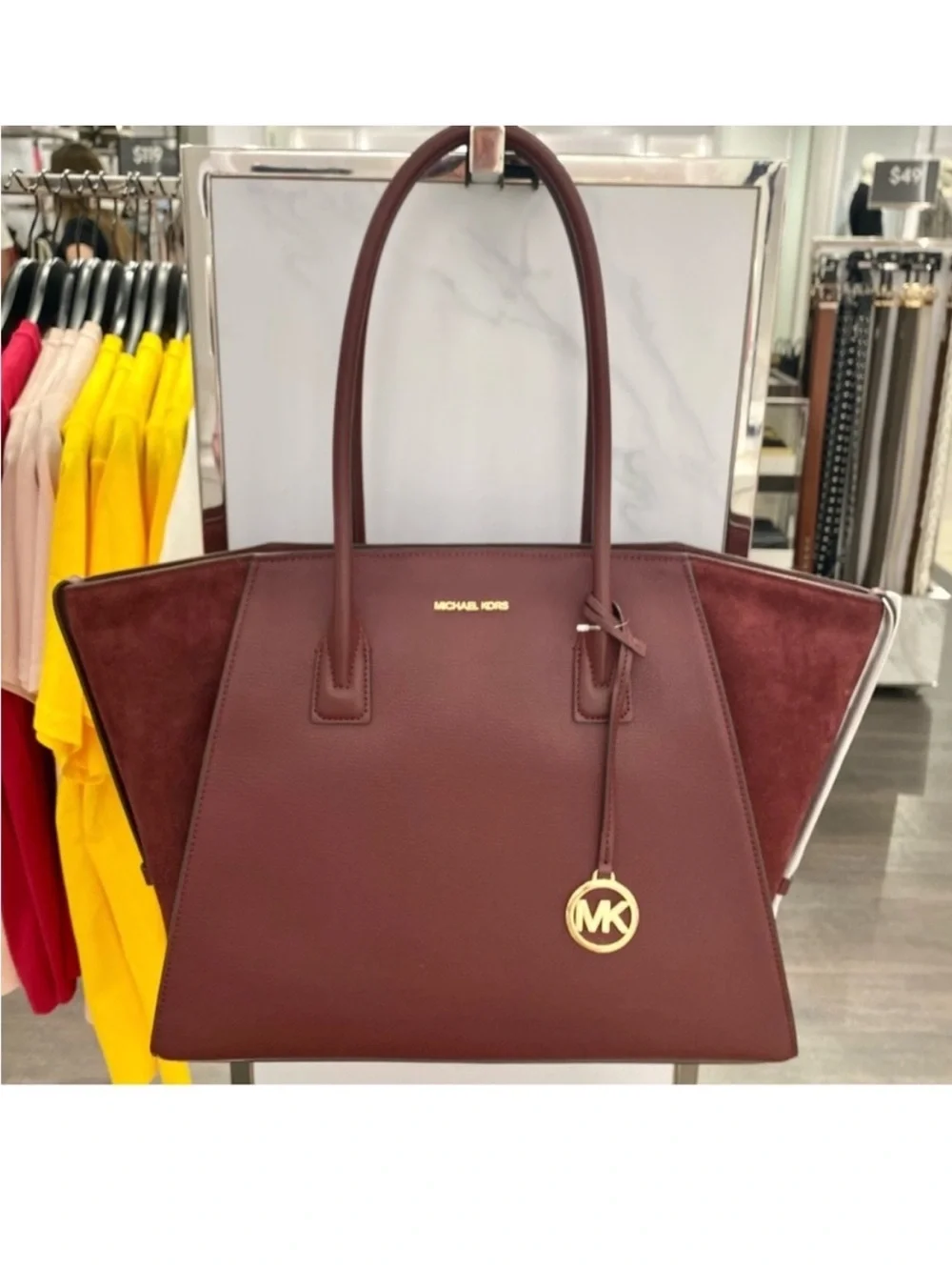 Michael Kors Avril Extra-Large Leather Top-Zip Tote Bag In Oxblood NWT